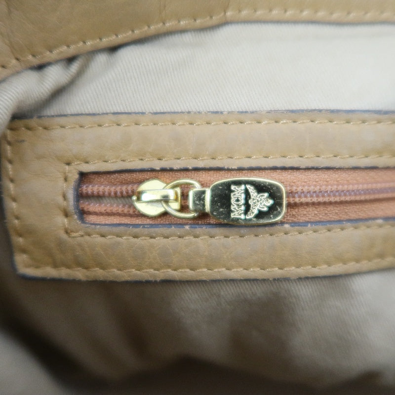 MCM Visetos Canvas Brown Tote Shoulder Bag With Gold Hardware