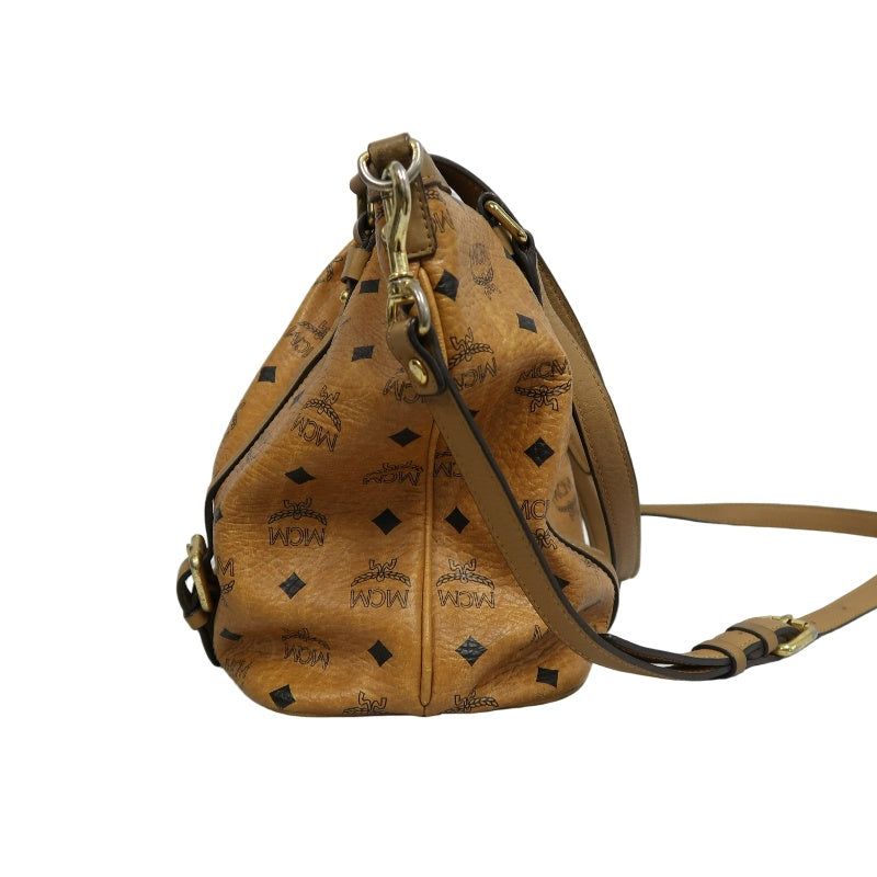 MCM Visetos Canvas Brown Tote Shoulder Bag With Gold Hardware