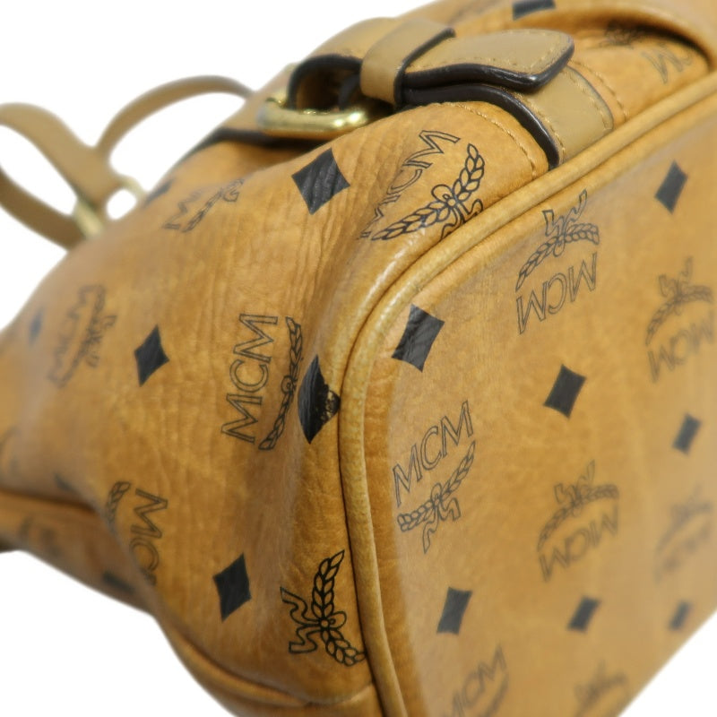 MCM Visetos Canvas Brown Tote Shoulder Bag With Gold Hardware