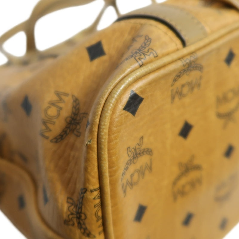 MCM Visetos Canvas Brown Tote Shoulder Bag With Gold Hardware