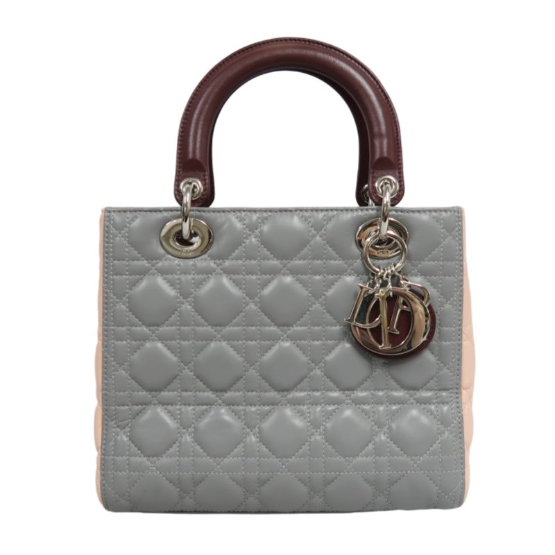 DIOR Cannage Quilted Pastel Blue Calfskin Leather 5-Compartment Lady Dior Handbag With Silver Hardware
