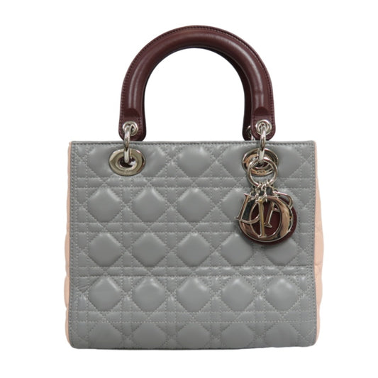 DIOR Cannage Quilted Pastel Blue Calfskin Leather 5-Compartment Lady Dior Handbag With Silver Hardware