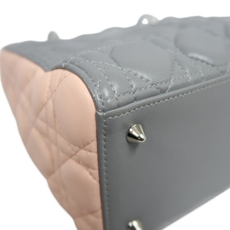 DIOR Cannage Quilted Pastel Blue Calfskin Leather 5-Compartment Lady Dior Handbag With Silver Hardware