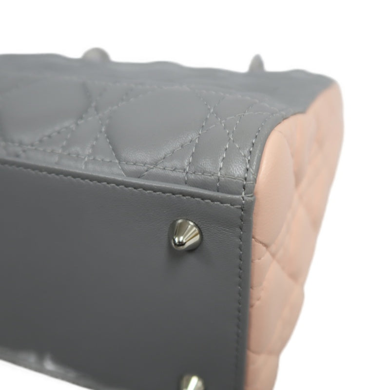 DIOR Cannage Quilted Pastel Blue Calfskin Leather 5-Compartment Lady Dior Handbag With Silver Hardware