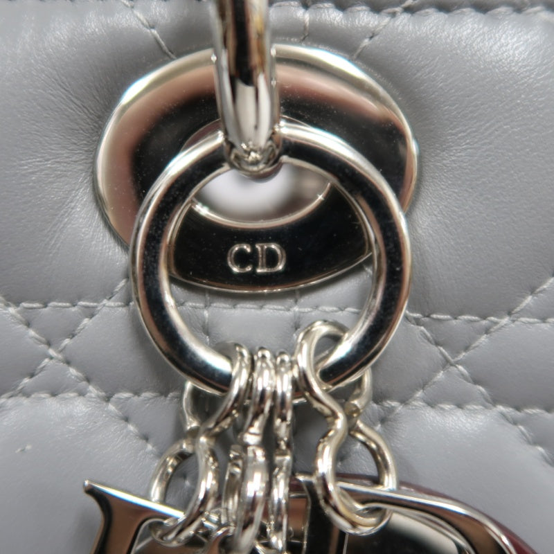 DIOR Cannage Quilted Pastel Blue Calfskin Leather 5-Compartment Lady Dior Handbag With Silver Hardware