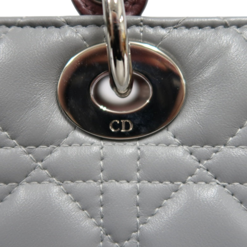 DIOR Cannage Quilted Pastel Blue Calfskin Leather 5-Compartment Lady Dior Handbag With Silver Hardware