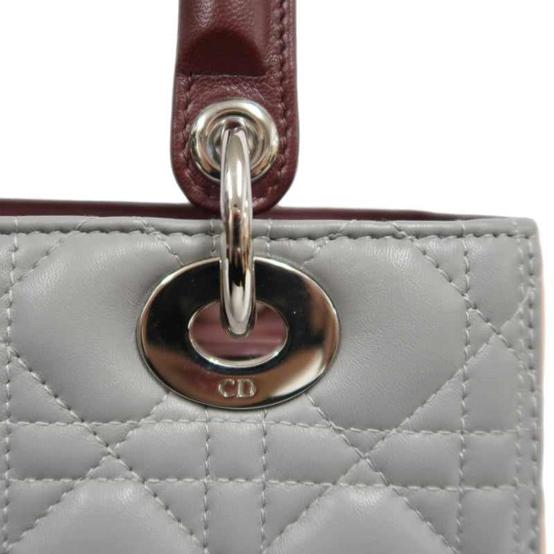 DIOR Cannage Quilted Pastel Blue Calfskin Leather 5-Compartment Lady Dior Handbag With Silver Hardware