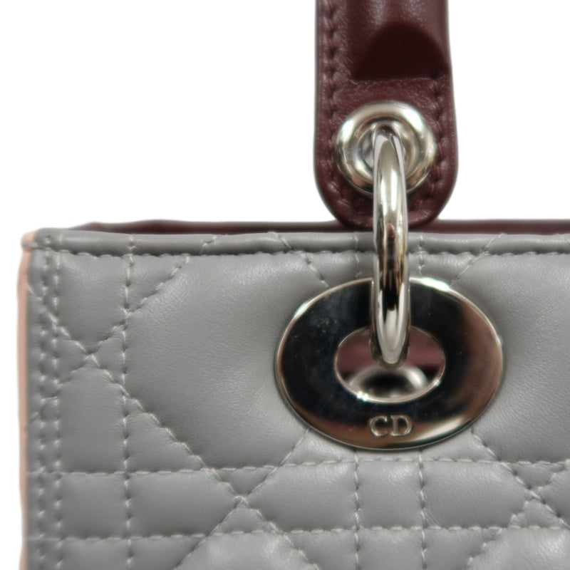 DIOR Cannage Quilted Pastel Blue Calfskin Leather 5-Compartment Lady Dior Handbag With Silver Hardware
