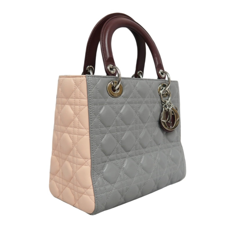 DIOR Cannage Quilted Pastel Blue Calfskin Leather 5-Compartment Lady Dior Handbag With Silver Hardware