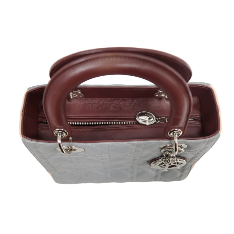 DIOR Cannage Quilted Pastel Blue Calfskin Leather 5-Compartment Lady Dior Handbag With Silver Hardware