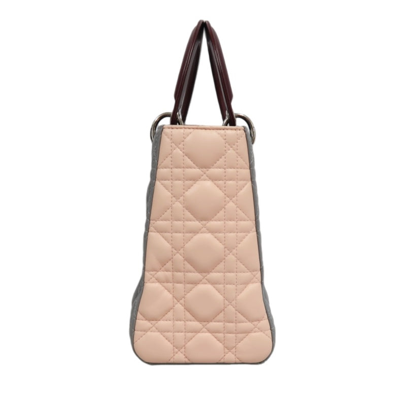 DIOR Cannage Quilted Pastel Blue Calfskin Leather 5-Compartment Lady Dior Handbag With Silver Hardware