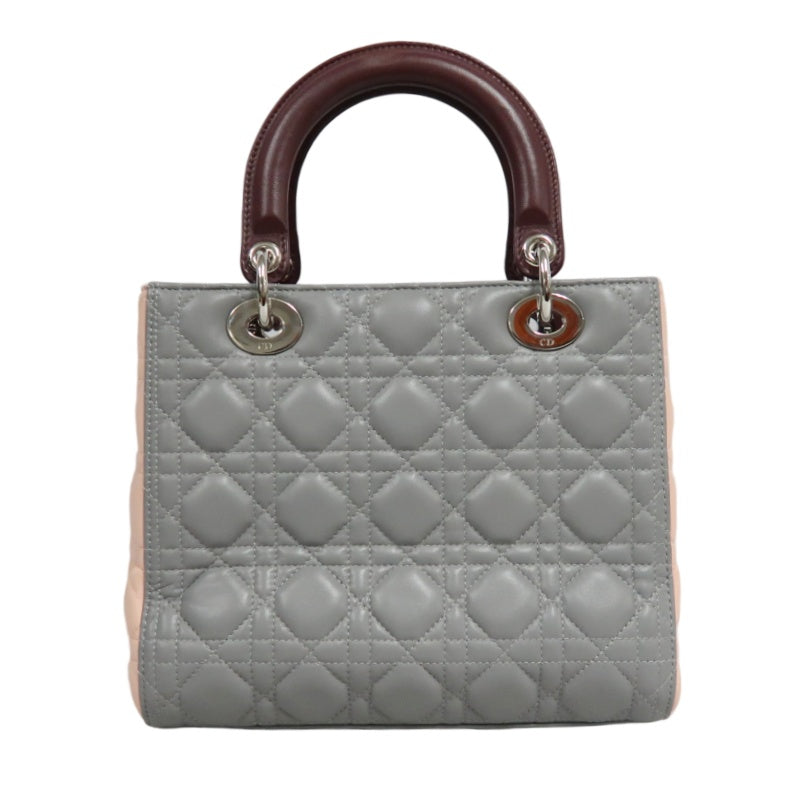 DIOR Cannage Quilted Pastel Blue Calfskin Leather 5-Compartment Lady Dior Handbag With Silver Hardware