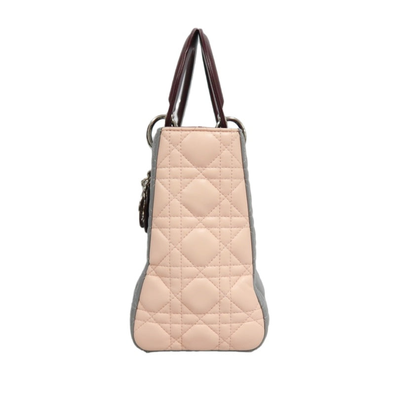 DIOR Cannage Quilted Pastel Blue Calfskin Leather 5-Compartment Lady Dior Handbag With Silver Hardware