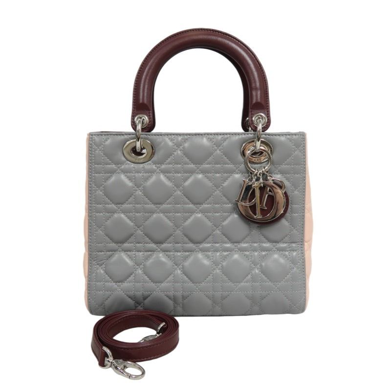 DIOR Cannage Quilted Pastel Blue Calfskin Leather 5-Compartment Lady Dior Handbag With Silver Hardware