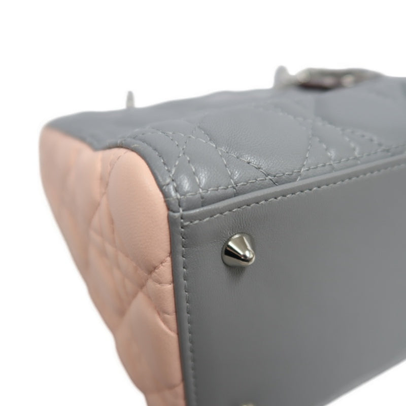 DIOR Cannage Quilted Pastel Blue Calfskin Leather 5-Compartment Lady Dior Handbag With Silver Hardware