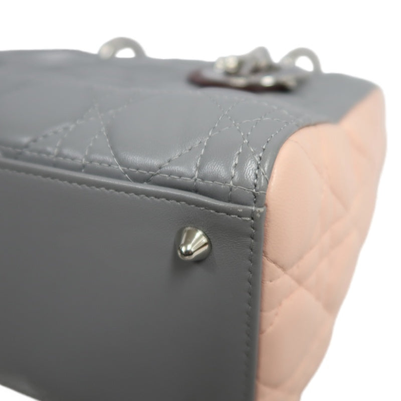 DIOR Cannage Quilted Pastel Blue Calfskin Leather 5-Compartment Lady Dior Handbag With Silver Hardware