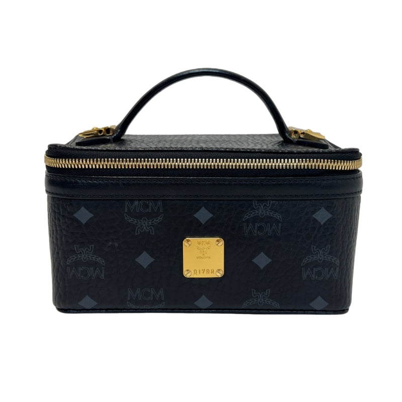 MCM Visetos Canvas Black PVC Vanity Case Handbag With Gold Hardware