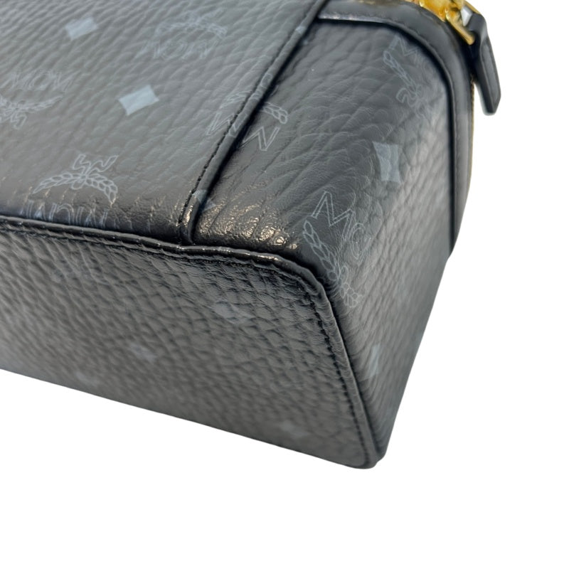 MCM Visetos Canvas Black PVC Vanity Case Handbag With Gold Hardware