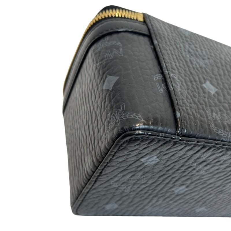 MCM Visetos Canvas Black PVC Vanity Case Handbag With Gold Hardware