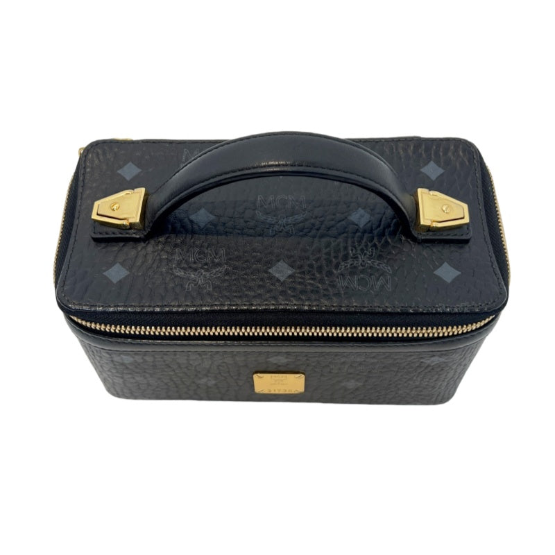 MCM Visetos Canvas Black PVC Vanity Case Handbag With Gold Hardware