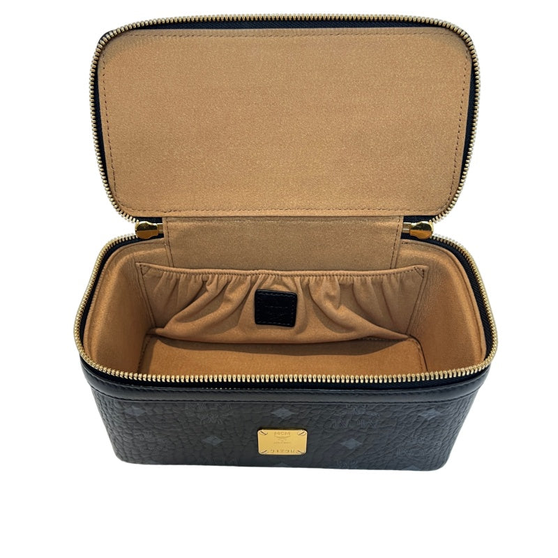 MCM Visetos Canvas Black PVC Vanity Case Handbag With Gold Hardware