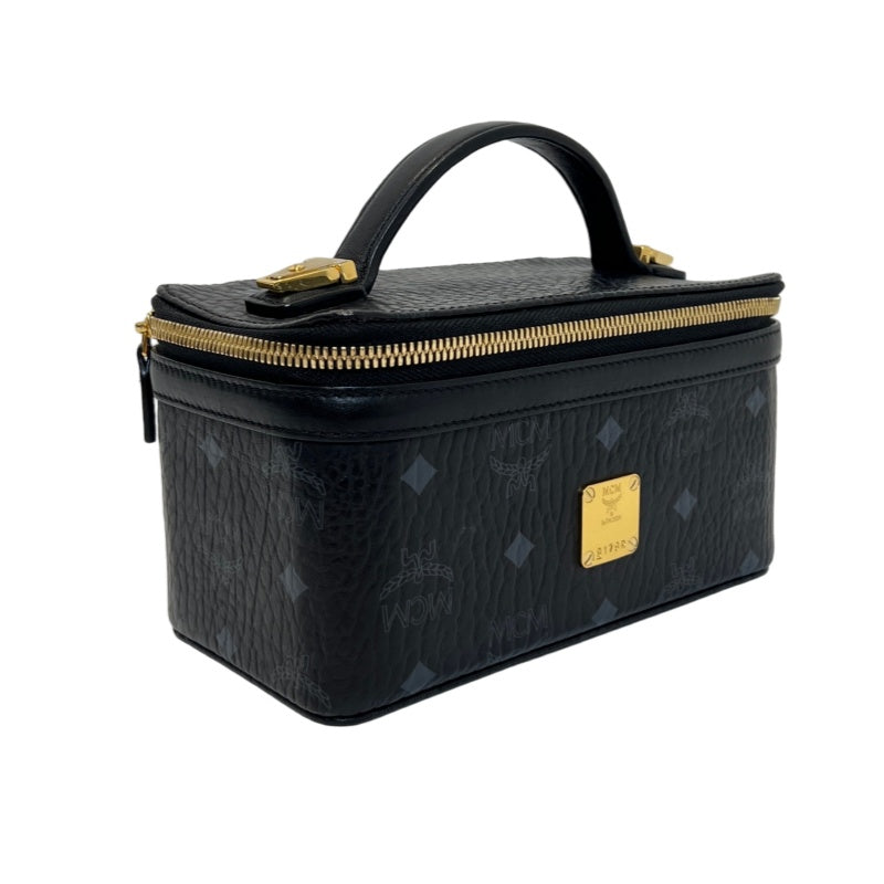 MCM Visetos Canvas Black PVC Vanity Case Handbag With Gold Hardware