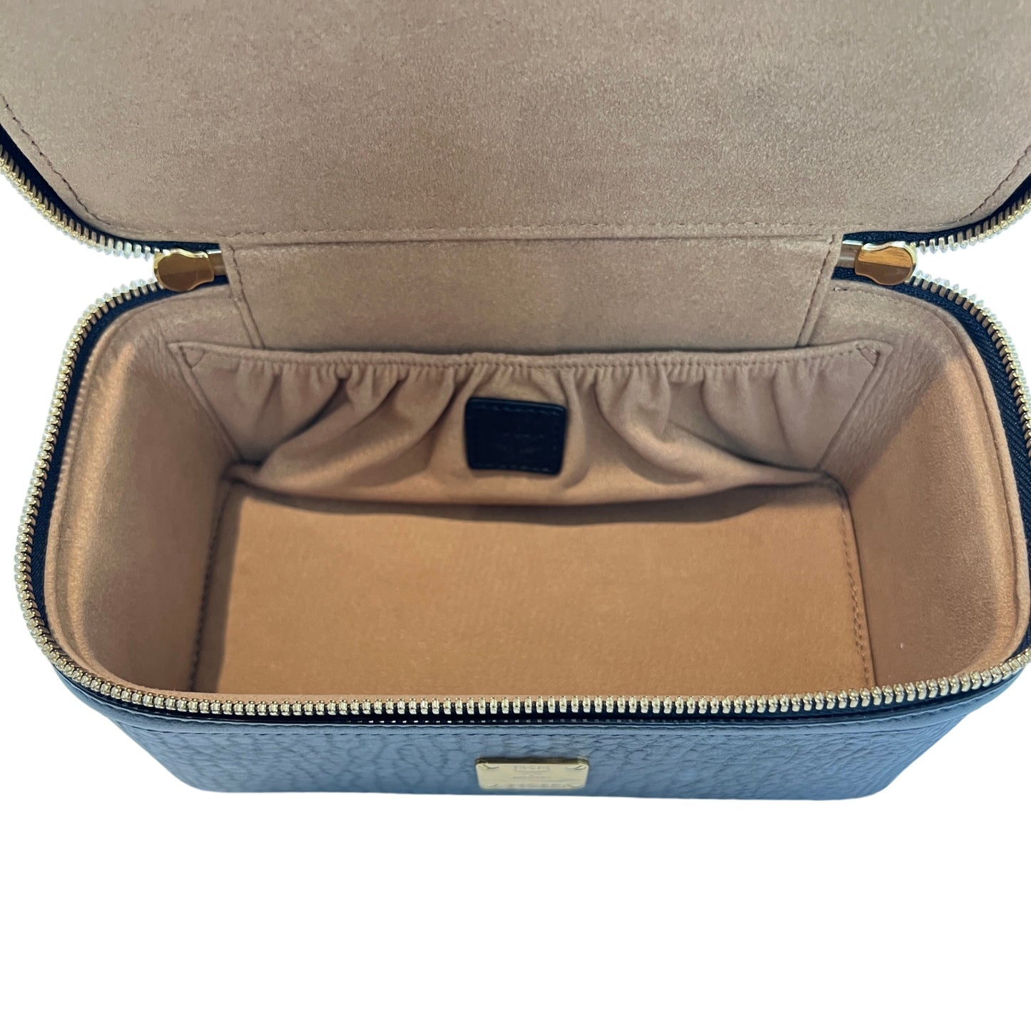 MCM Visetos Canvas Black PVC Vanity Case Handbag With Gold Hardware