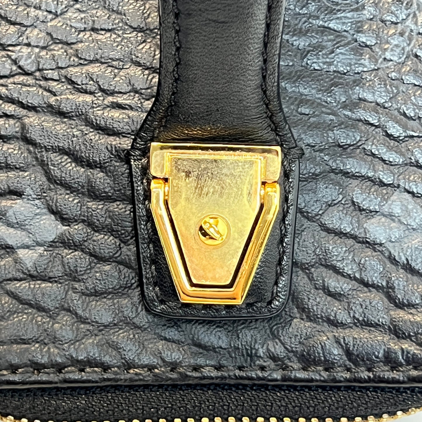 MCM Visetos Canvas Black PVC Vanity Case Handbag With Gold Hardware