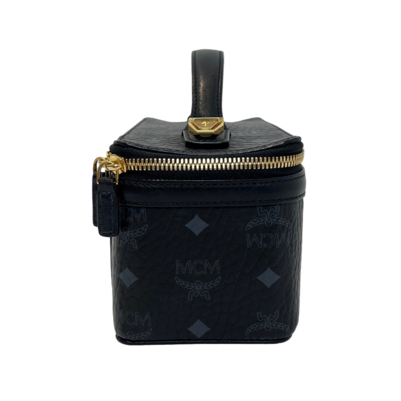 MCM Visetos Canvas Black PVC Vanity Case Handbag With Gold Hardware