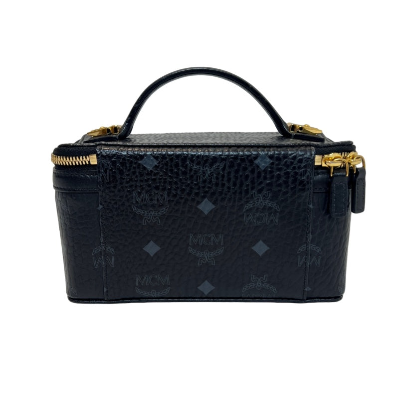 MCM Visetos Canvas Black PVC Vanity Case Handbag With Gold Hardware