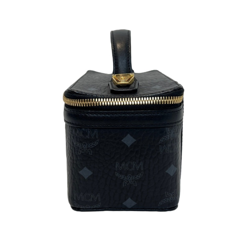 MCM Visetos Canvas Black PVC Vanity Case Handbag With Gold Hardware