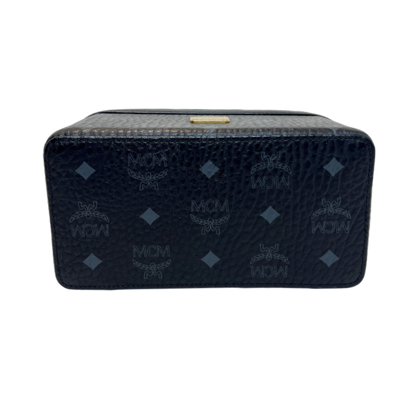 MCM Visetos Canvas Black PVC Vanity Case Handbag With Gold Hardware