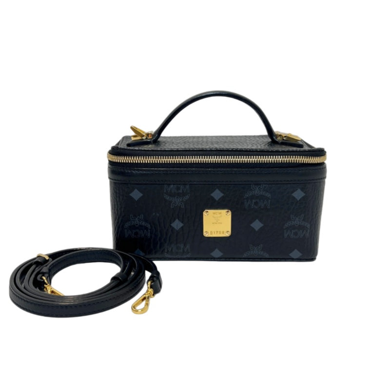 MCM Visetos Canvas Black PVC Vanity Case Handbag With Gold Hardware