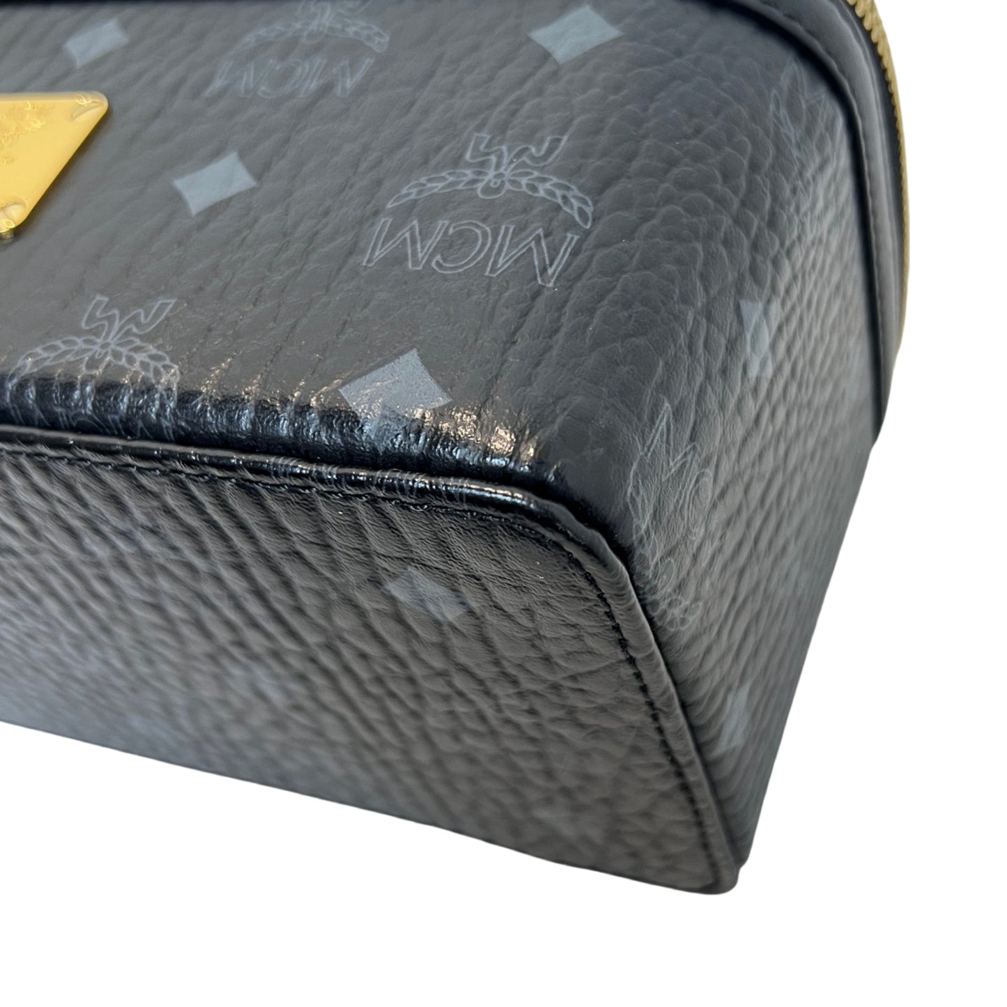 MCM Visetos Canvas Black PVC Vanity Case Handbag With Gold Hardware