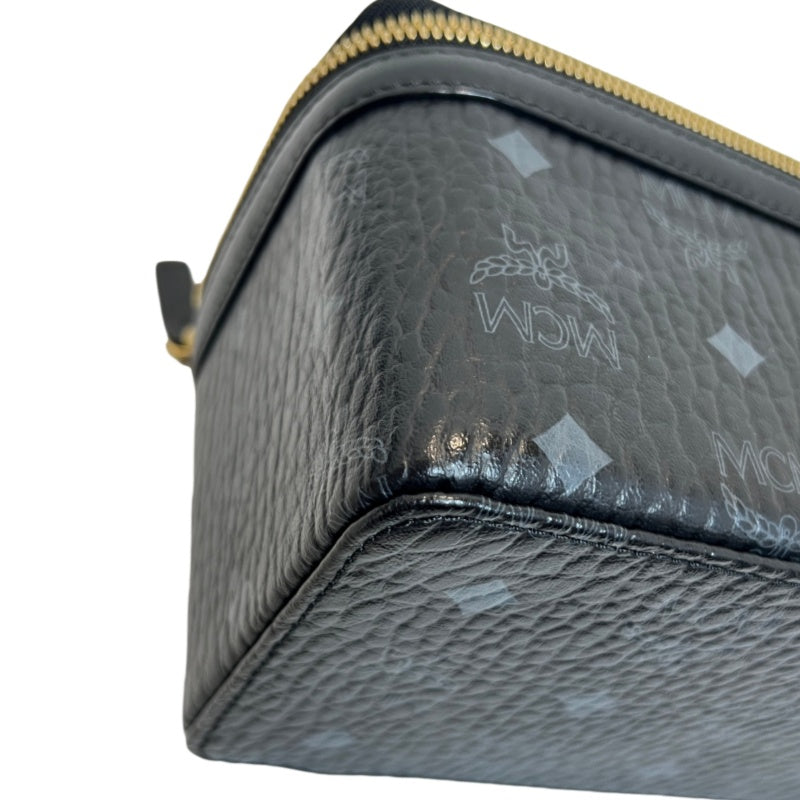 MCM Visetos Canvas Black PVC Vanity Case Handbag With Gold Hardware