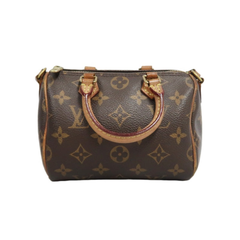 LOUIS VUITTON Monogram Nano Speedy Handbag PVC Brown With Shoulder Strap