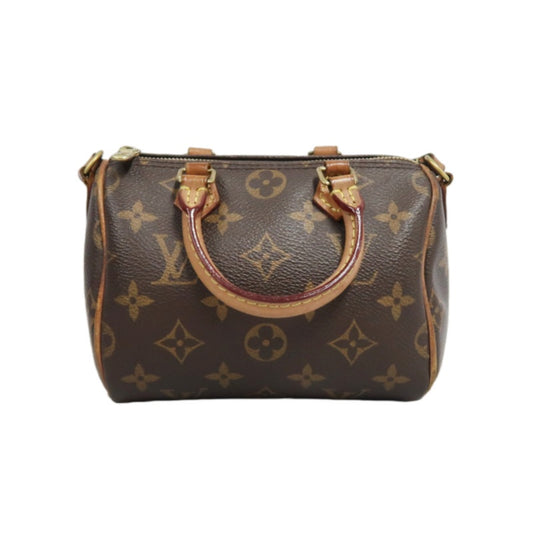 LOUIS VUITTON Monogram Nano Speedy Handbag PVC Brown With Shoulder Strap