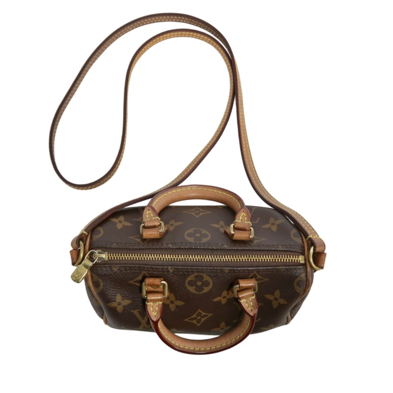 LOUIS VUITTON Monogram Nano Speedy Handbag PVC Brown With Shoulder Strap