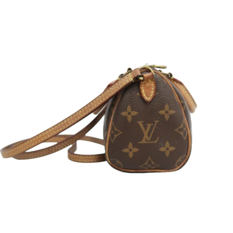 LOUIS VUITTON Monogram Nano Speedy Handbag PVC Brown With Shoulder Strap