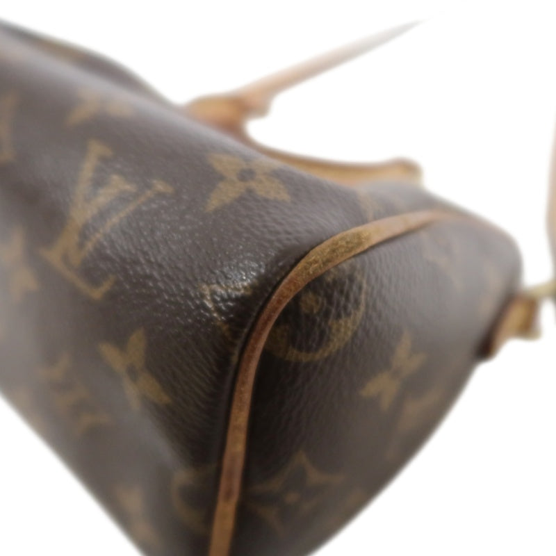 LOUIS VUITTON Monogram Nano Speedy Handbag PVC Brown With Shoulder Strap
