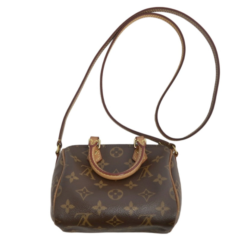 LOUIS VUITTON Monogram Nano Speedy Handbag PVC Brown With Shoulder Strap