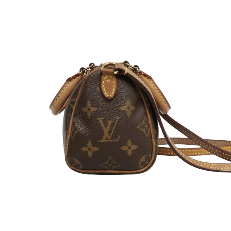 LOUIS VUITTON Monogram Nano Speedy Handbag PVC Brown With Shoulder Strap