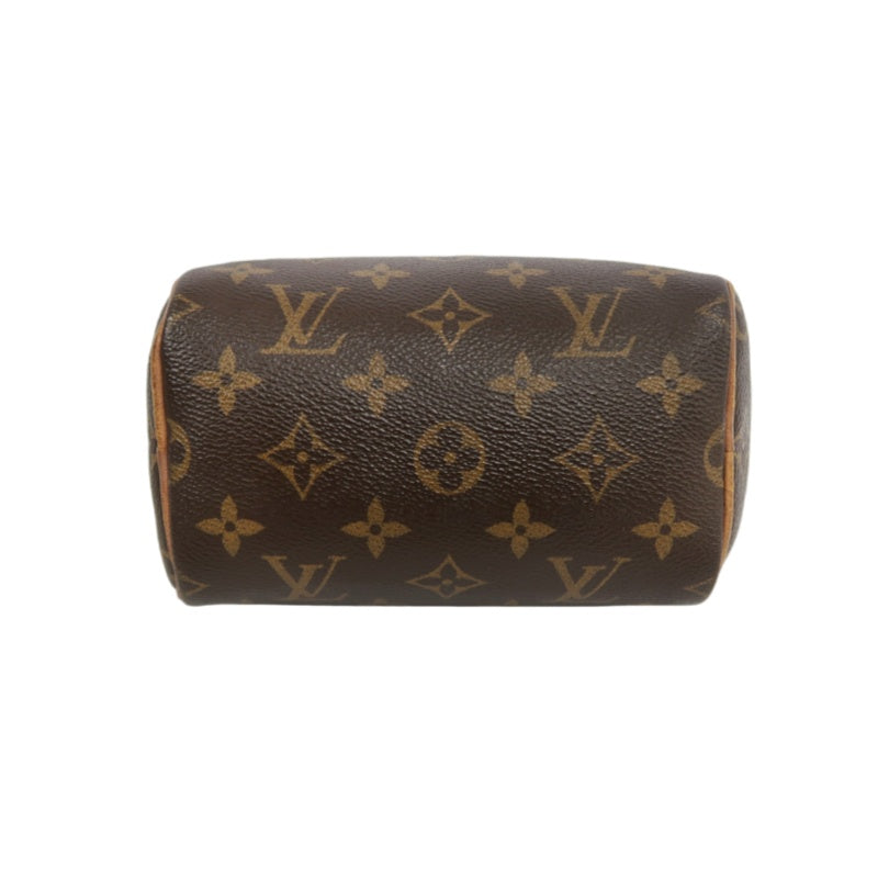 LOUIS VUITTON Monogram Nano Speedy Handbag PVC Brown With Shoulder Strap