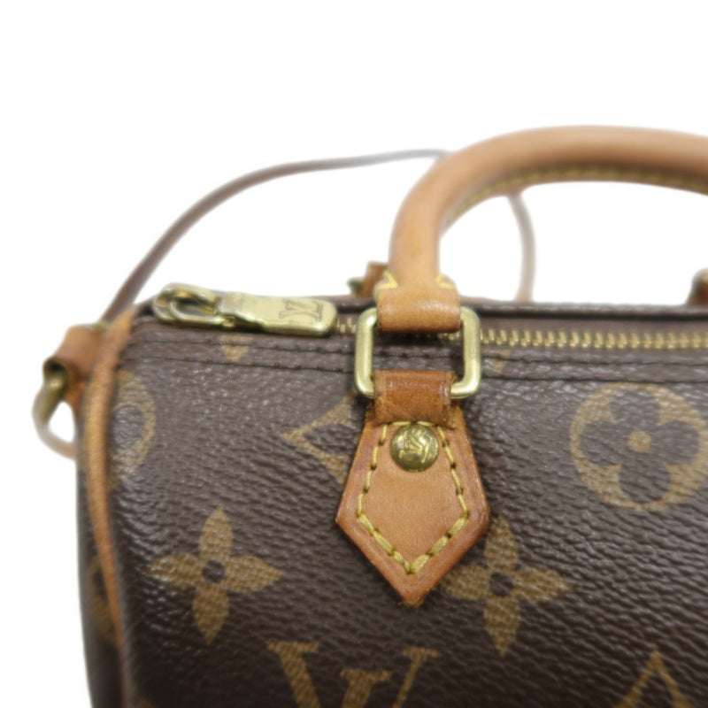LOUIS VUITTON Monogram Nano Speedy Handbag PVC Brown With Shoulder Strap