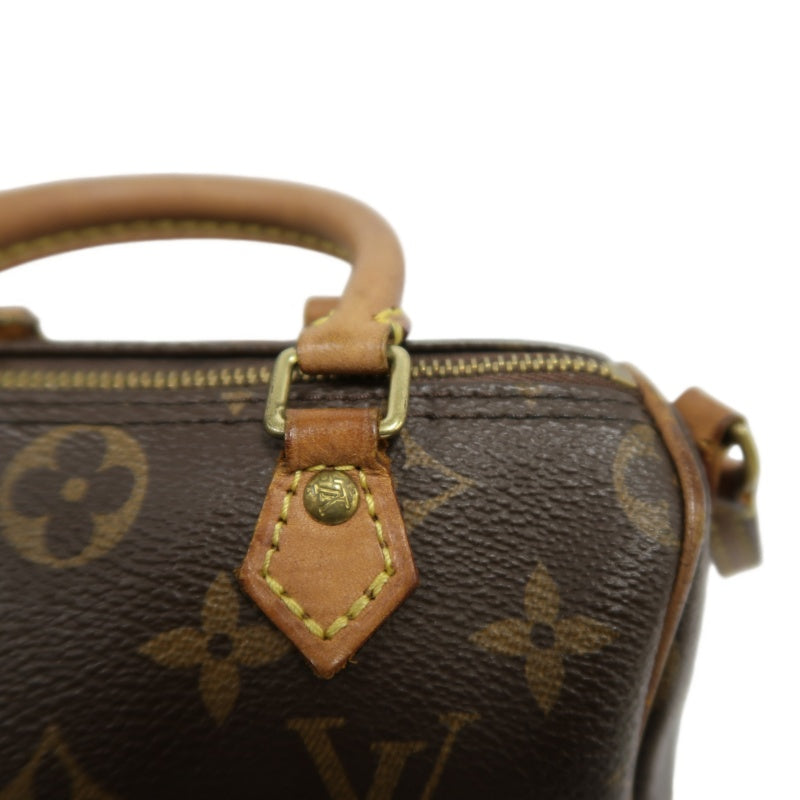 LOUIS VUITTON Monogram Nano Speedy Handbag PVC Brown With Shoulder Strap