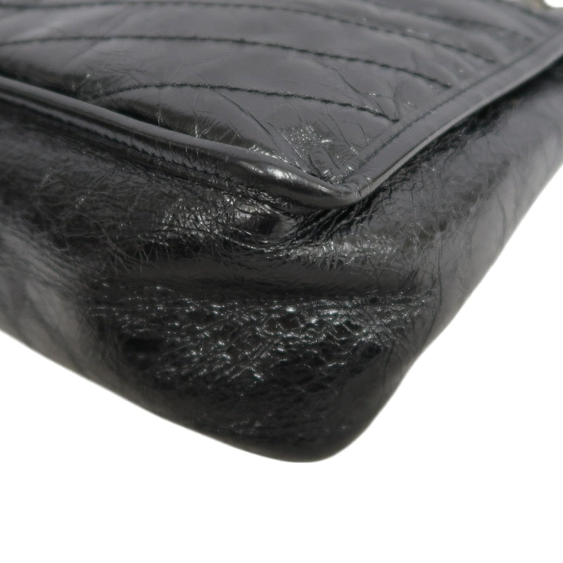 YVES SAINT LAURENT  Niki Black Crinkled Waxed Leather Shoulder Bag