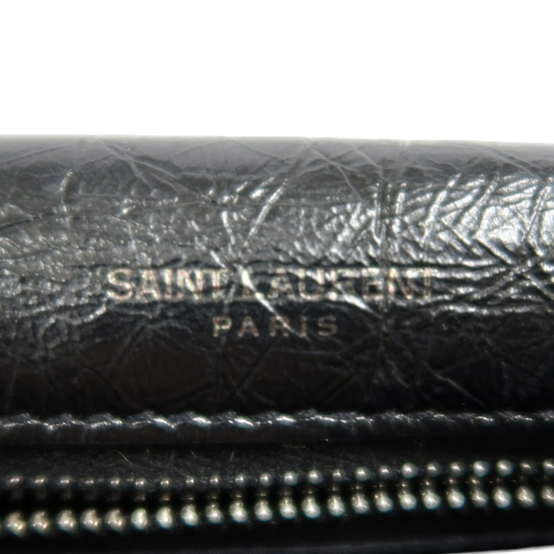 YVES SAINT LAURENT  Niki Black Crinkled Waxed Leather Shoulder Bag
