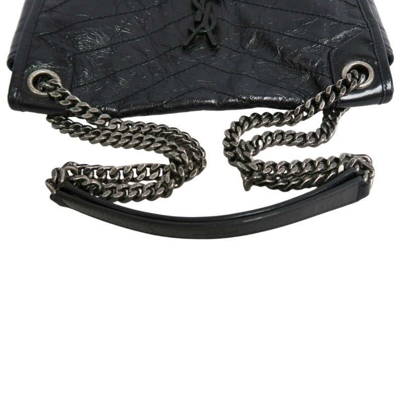 YVES SAINT LAURENT  Niki Black Crinkled Waxed Leather Shoulder Bag