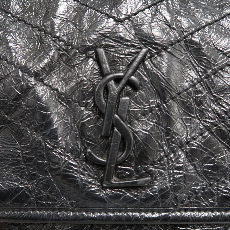 YVES SAINT LAURENT  Niki Black Crinkled Waxed Leather Shoulder Bag