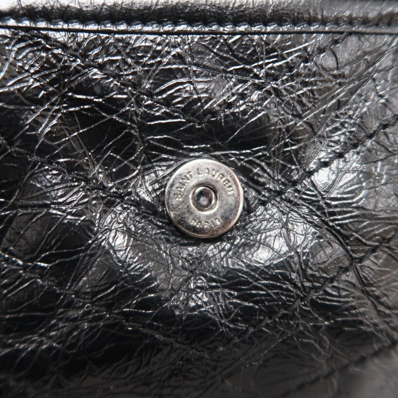YVES SAINT LAURENT  Niki Black Crinkled Waxed Leather Shoulder Bag